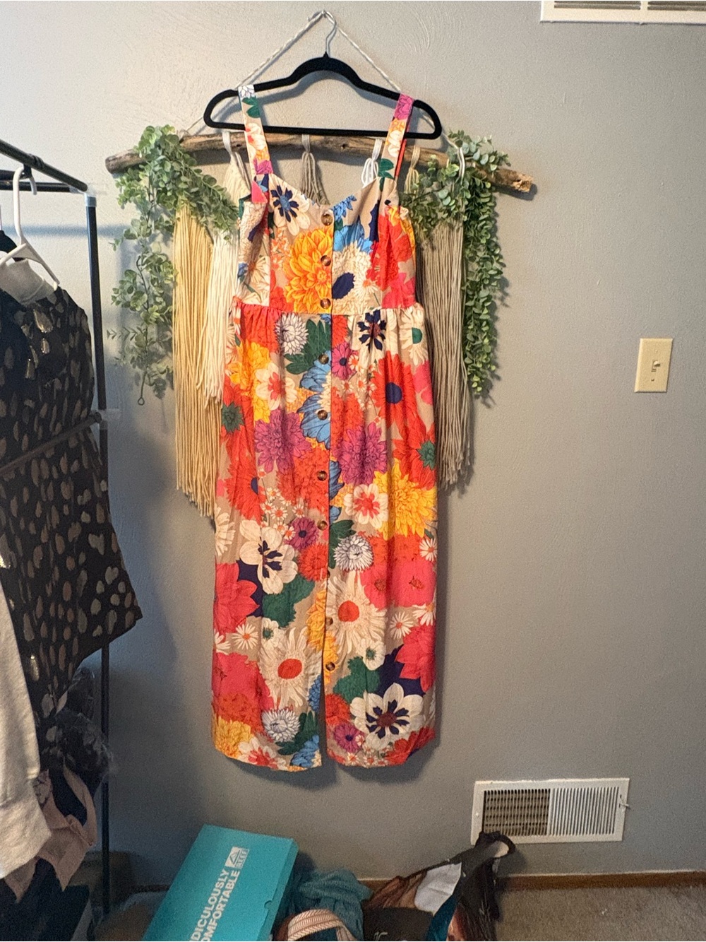 Women’s Bright Floral Button-Front Maxi Sundress - Coral Multi